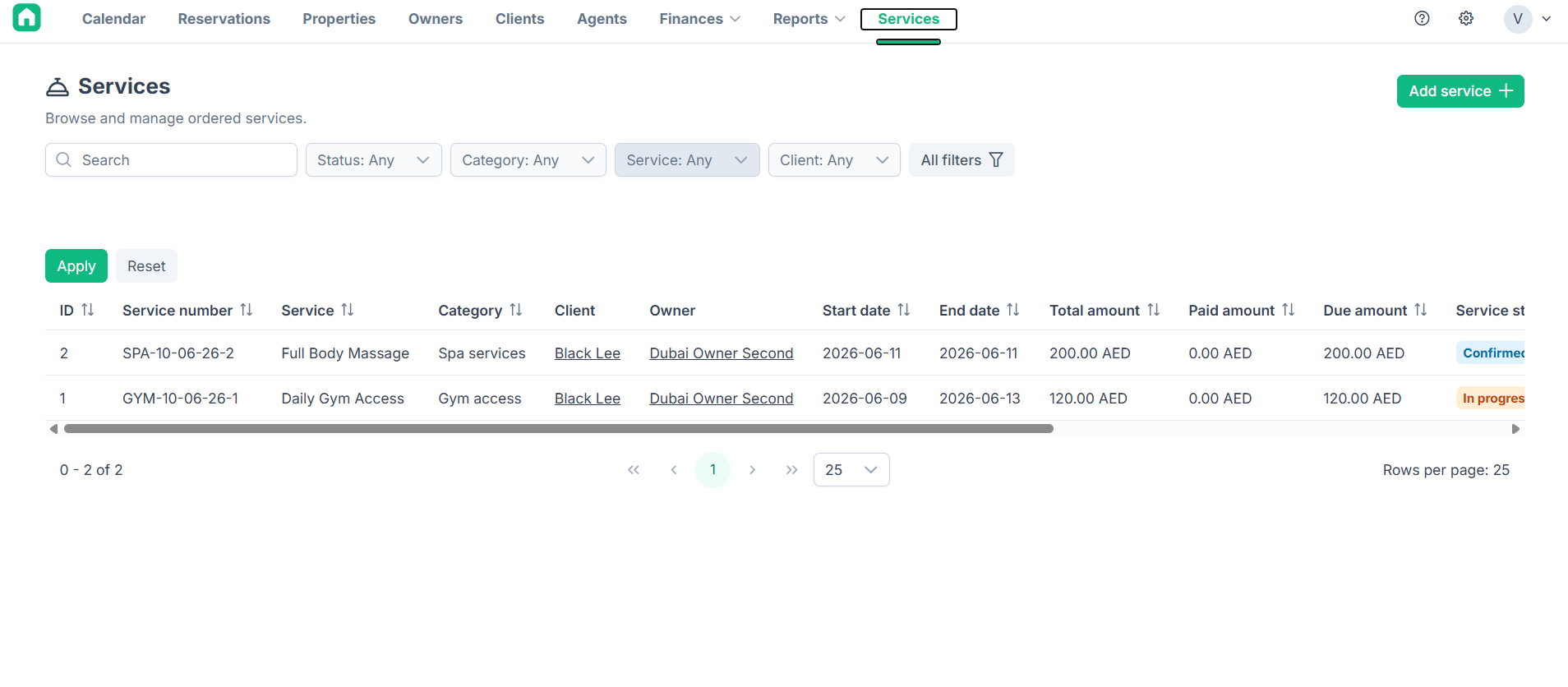 Additional Services product interface