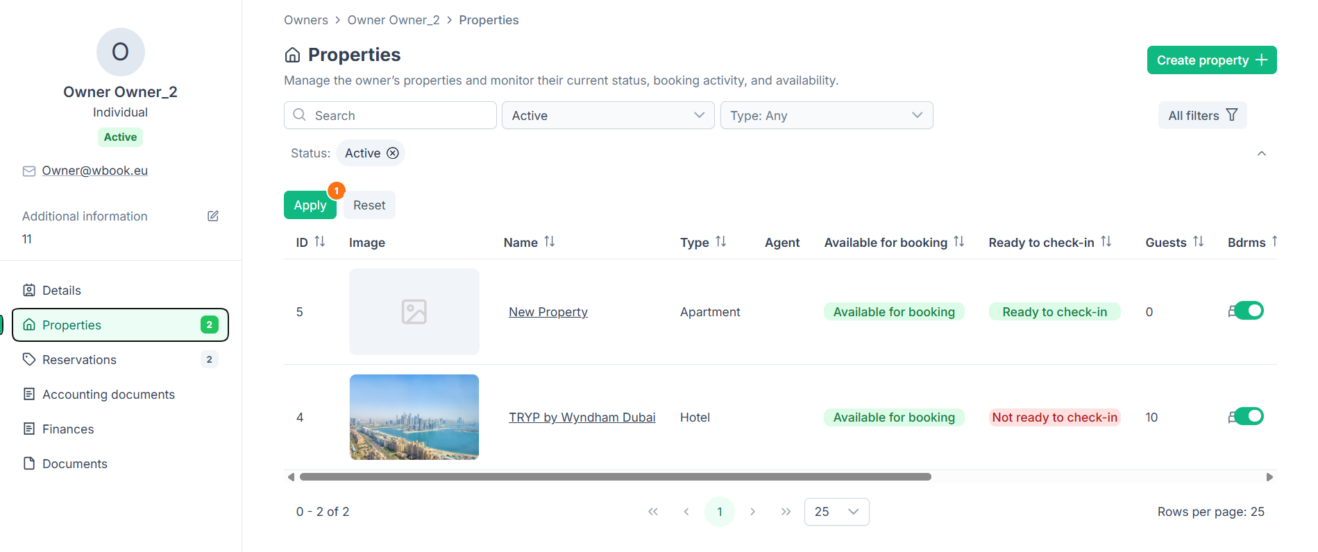 Owner Portal product interface