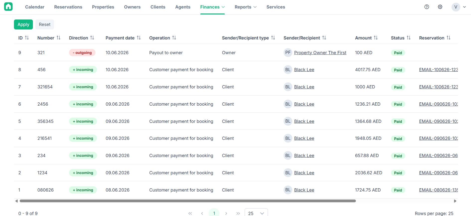 Financial Management product interface