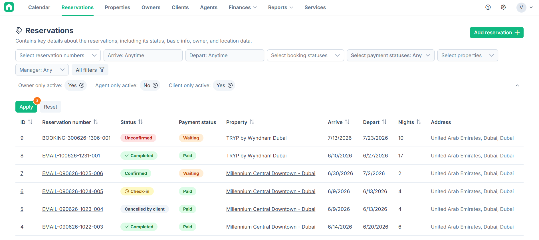 Reservation details product interface